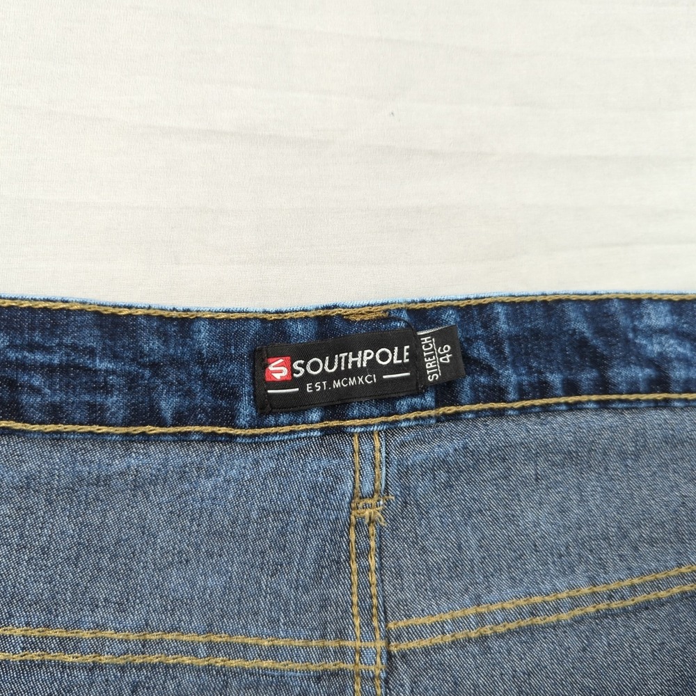 Southpole‎ Jeans Mens 46 Blue Baggy Skater Wide Leg Streetwear Faded Acid Wash - Picture 10 of 16
